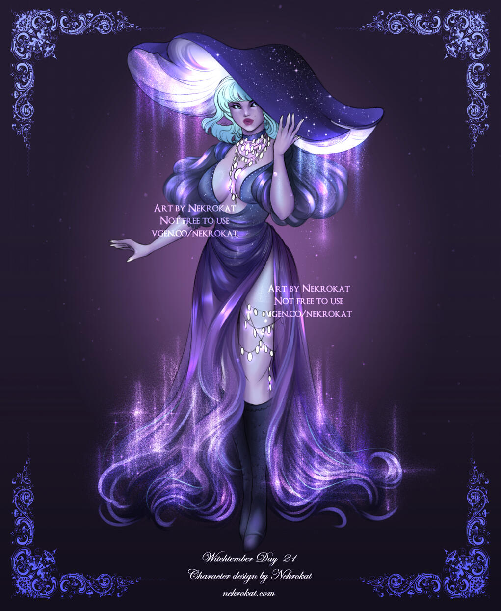Fungi - Luminous half elf lady of the dark. When she dances, she uses spores to illuminate her movements. She brews various remedies and medicine, but widely known for her delirium shrooms.