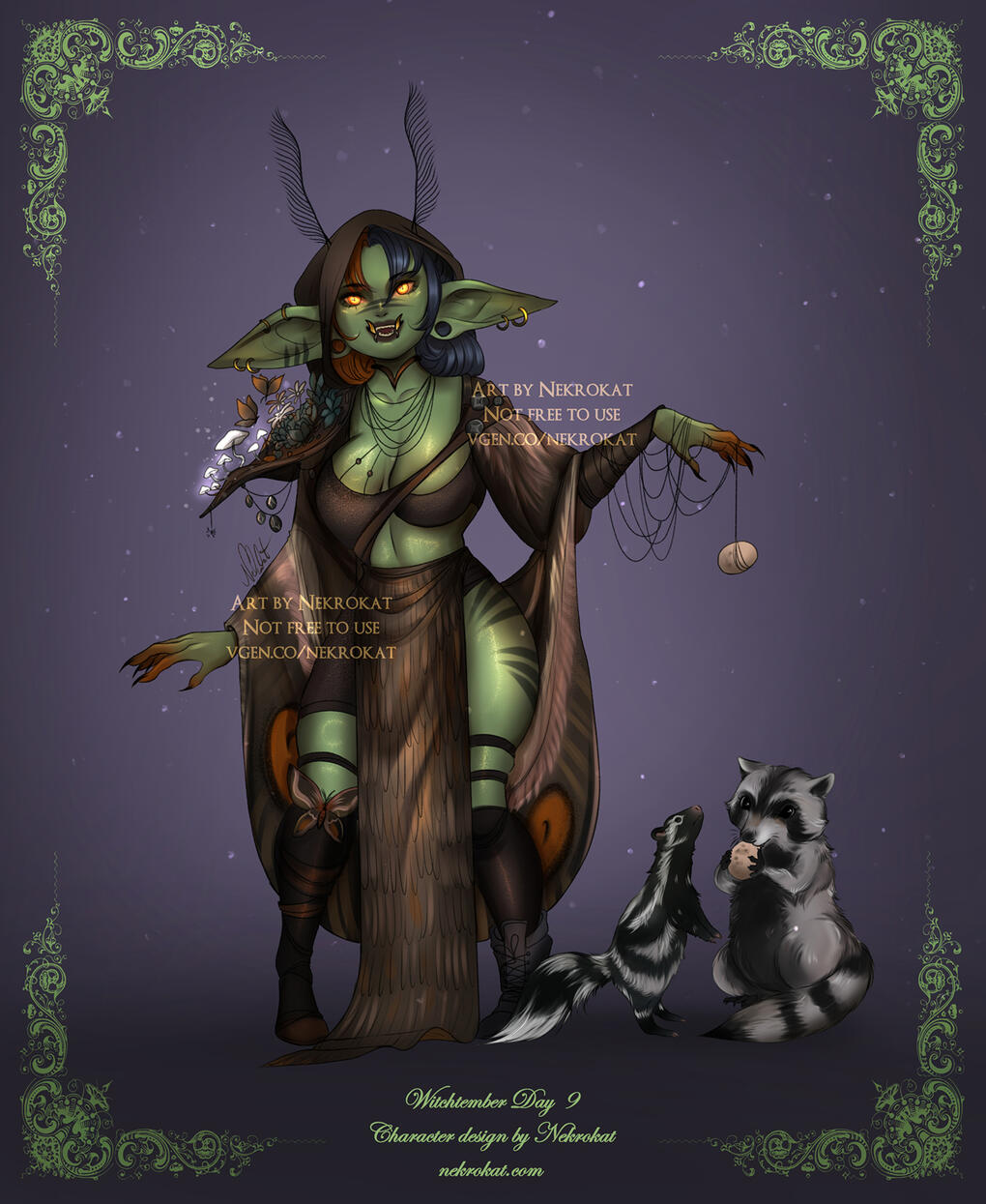 Goblin - Witch of the rocky mountains; she lives in a luxurious cave. She raises quails for their eggs to have little treats to her forest friends. Her knowledge about fungi and bugs made her widely known.