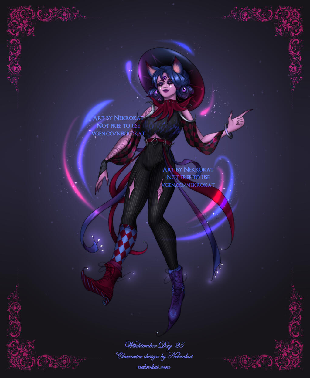 Jester - Trickster who walks on stars - jester of the celestial court. Loud, glittering, bold and a little crazy. They're able to float and swim in the air, their laughter literally sparkles around them.